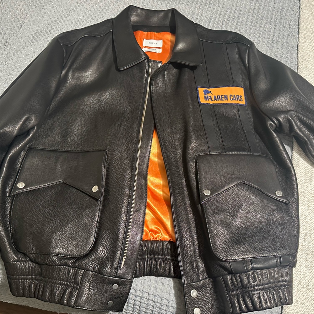 Rhude McLaren pilot leather jacket